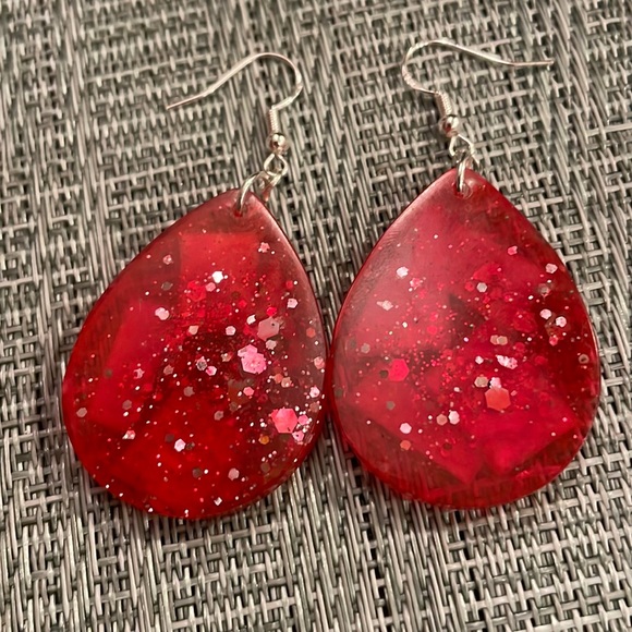 XMAS Handmade Festive Medium Holiday Earrings Red Teardrop - Picture 4 of 9